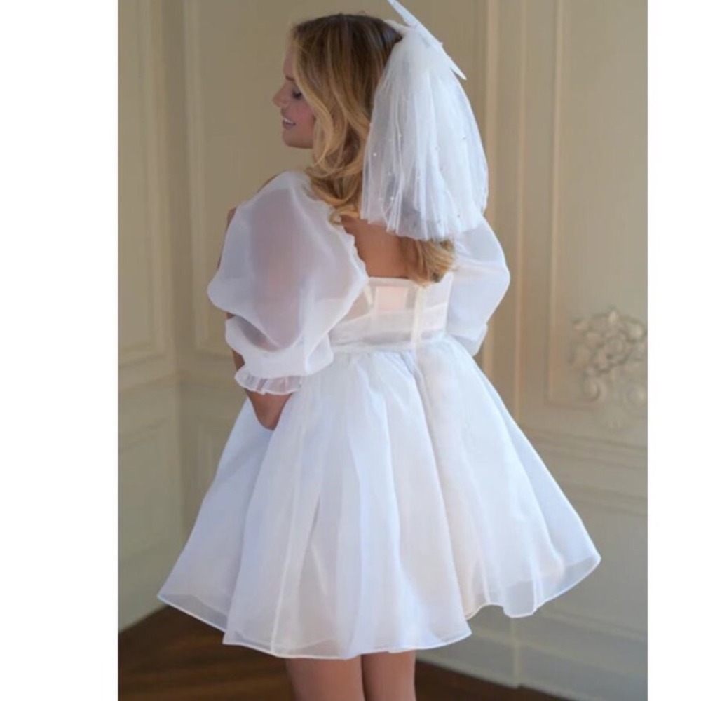 Selkie White Puff Dress Size Medium Organza Mini Babydoll - Picture 5 of 15